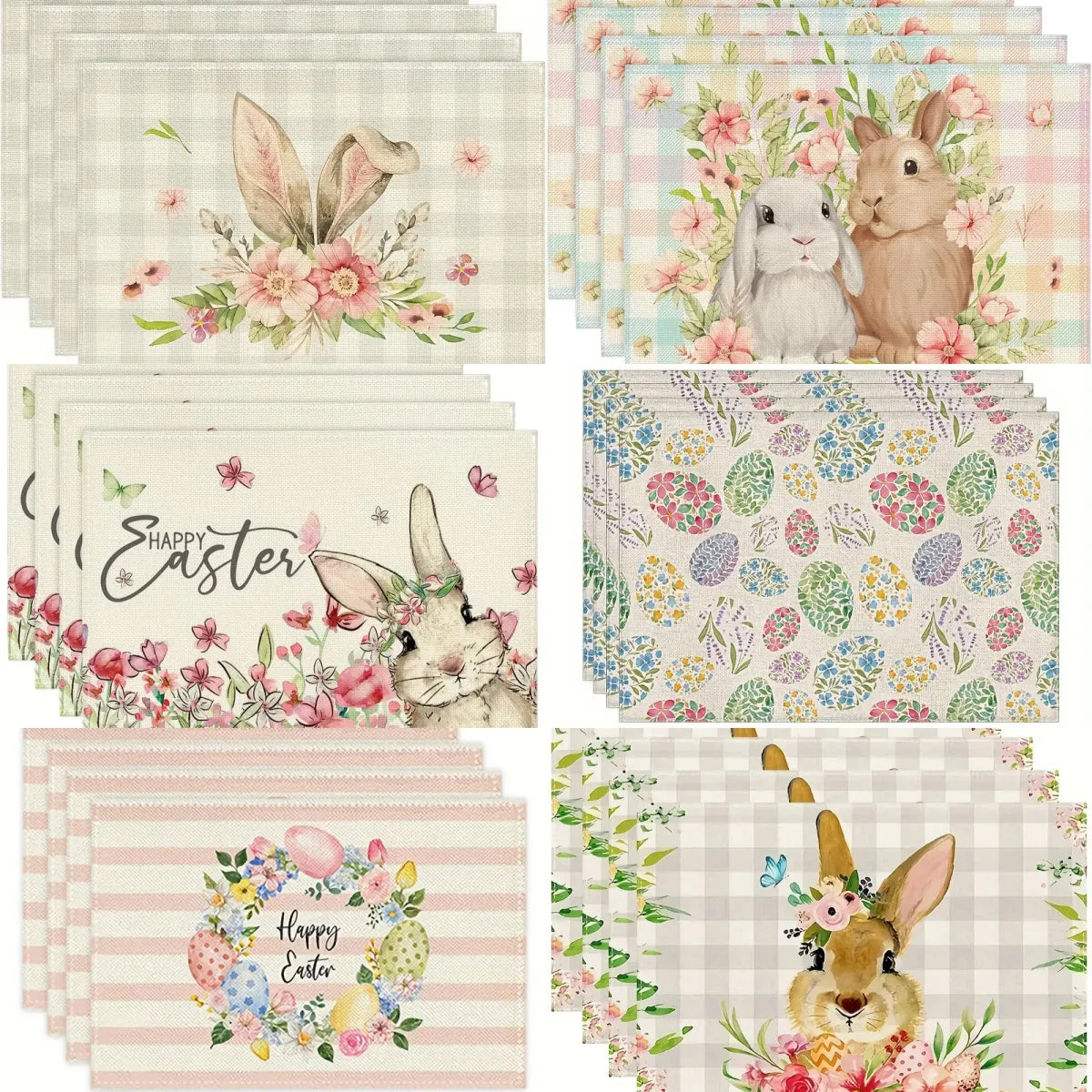 1Pc Easter Placemats Linen Rabbit Bunny Egg Dining Table Mats Placemat Spring Holiday Happy Easter Decoration for Home Kitchen