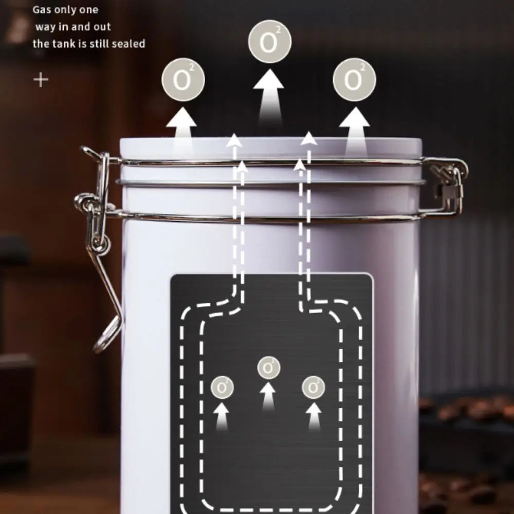 Tinplate Airtight Coffee Canister with Check Valve Large Capacity Beans Storage Container Multifunction Smell Proof