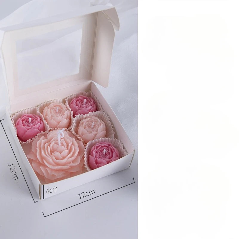 6pcs/box Handmade Peony Flower Aromatherapy Candle Set Soy Wax Aromatherapy Home Decoration Mother‘s Day Valentine's Day Gifts