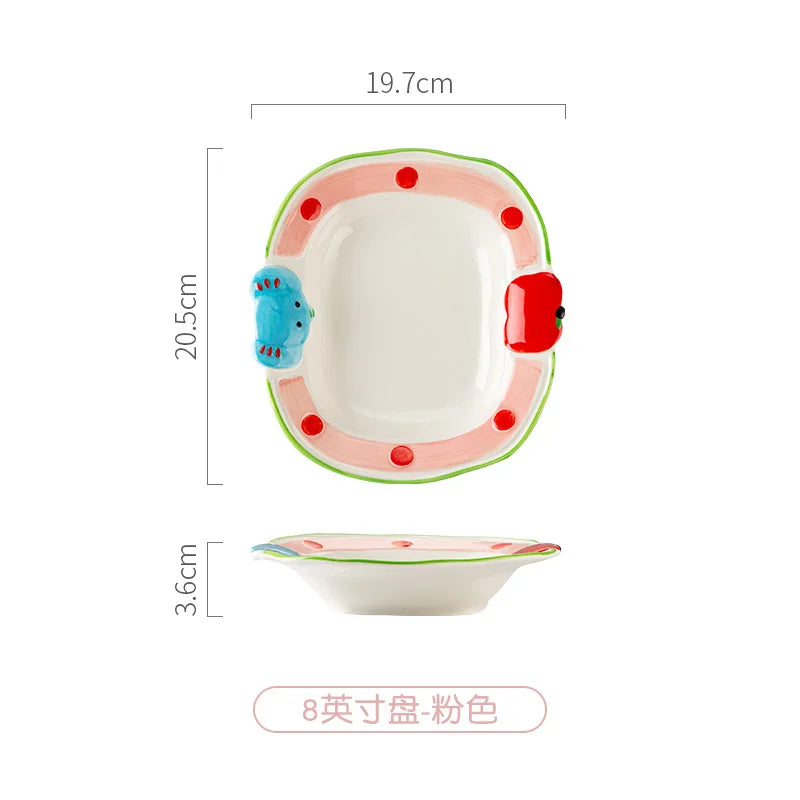 ‌Cute Apple Elephant Ramen Bowl-Microwave Safe Ceramic Tableware Set Cartoon Rice Noodle Dish Gift for New Home Pink Kitchenware