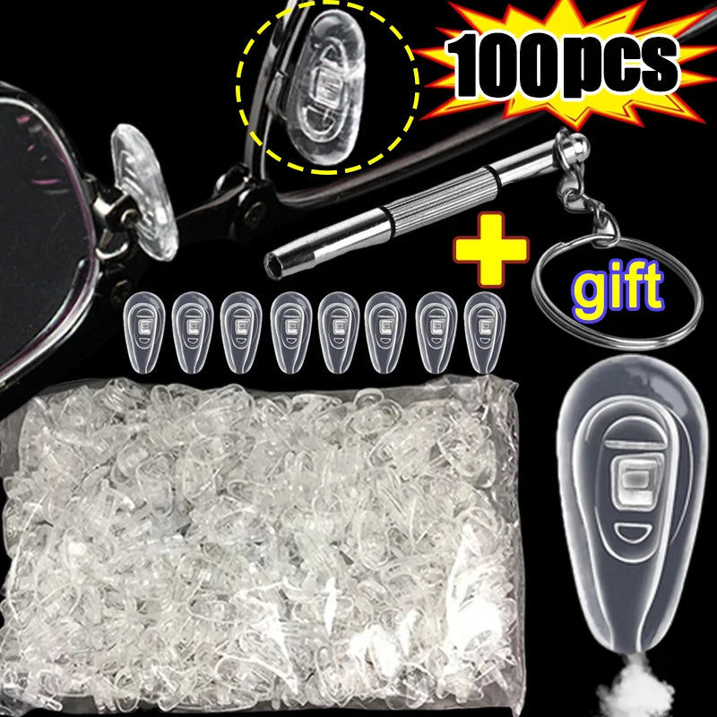 10/100pcs Eyeglasses Nose Pads with Screwdriver Soft Silicone Airbag Glasses Anti-slip Nose Pad Screw Replacement Repair Tools