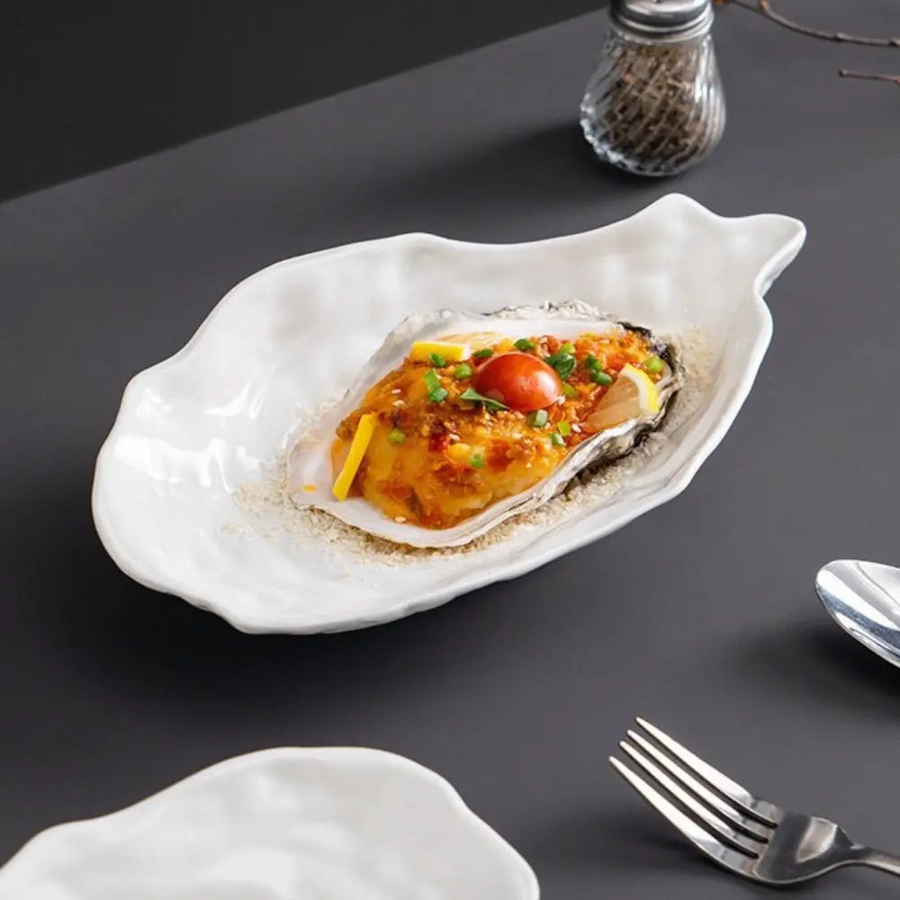 Kitchen Organizer Ceramic Sashimi Plate Creative Oyster Shell Shape Salad Plate Multi-Function Reusable Storage Dish Dinner