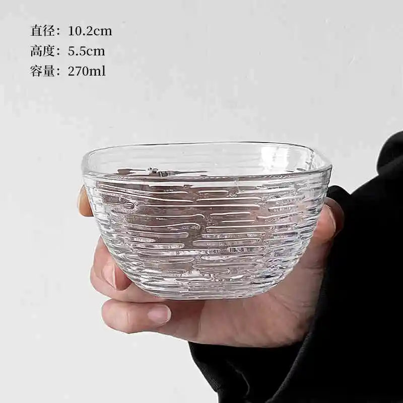 Transparent Glass Bowl Household Square Dessert Bowls Small Fruit Salad Bowl Tableware Breakfast Bowl 10.2cm