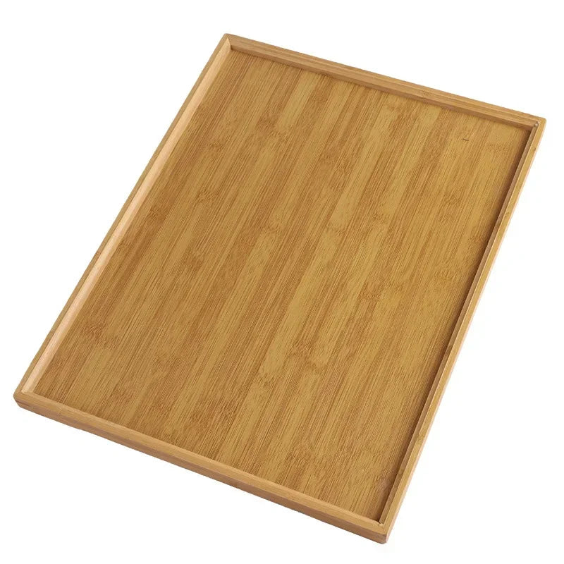 Wooden Bamboo Tray - Rectangular Serving Platter for Home & BBQ | Portable Tray for Bread & Pastries | Eco-Friendly Dining Plate