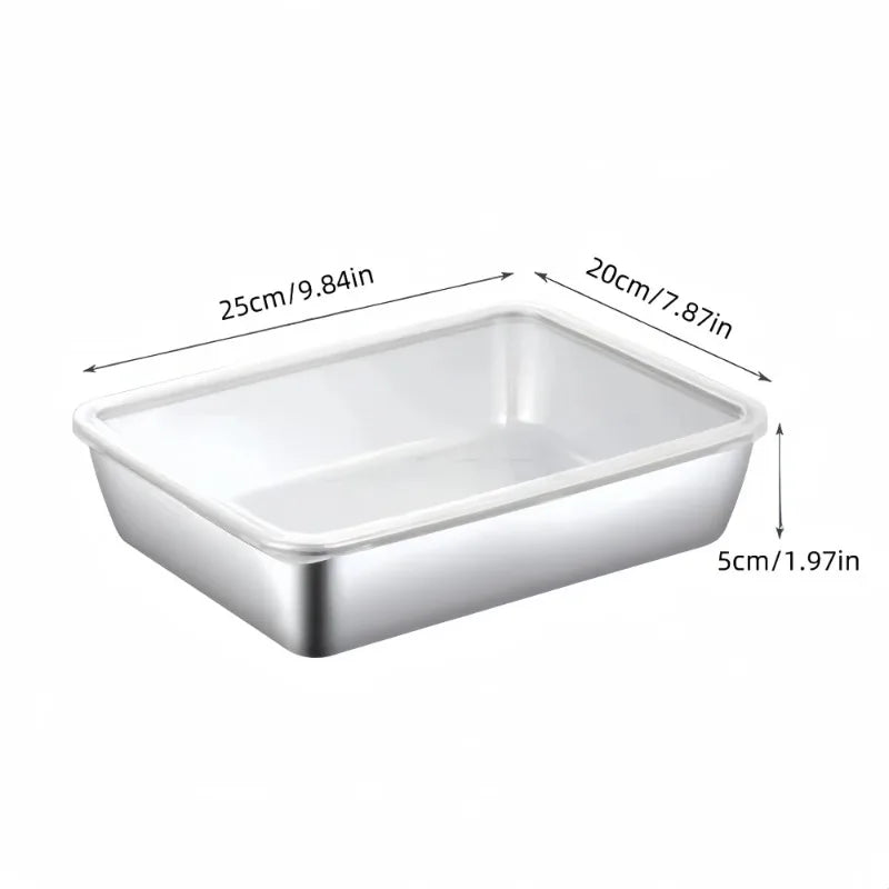 Thickened Square Plate Stainless Steel Rectangular Food Storage Pan With Lid Commercial Dish Tray Freshing Lunch Box Container