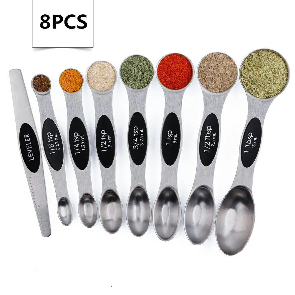 8 in 1 Stainless Steel Measuring Spoon Set Magnetic Double End Baking Cooking Tool for Home Kitchen Accurate Ingredient Measure