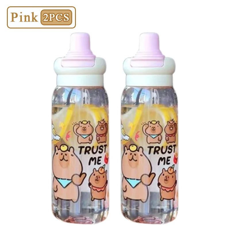 1/2/4PCS Capybara Cartoon 750ml Portable Large-capacity Water Bottle Sports Straw Cups Student Plastic Water Cups Children's Mug