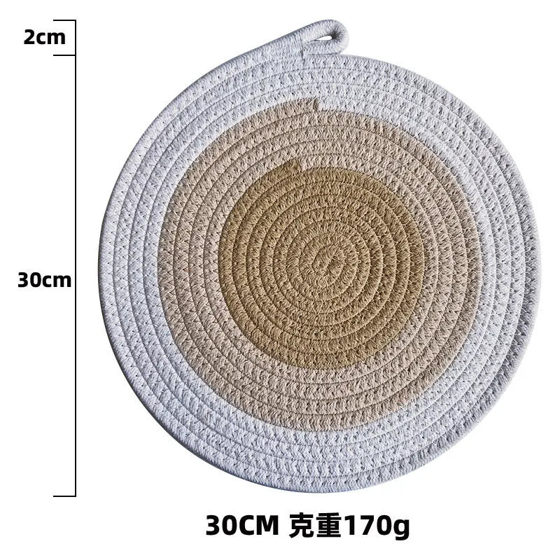 Colored Placemat Pastoral Style Thickened Insulation Cotton Linen Woven Table Mat Heat Resistant Anti Scalding Sand Pot Cup Mat