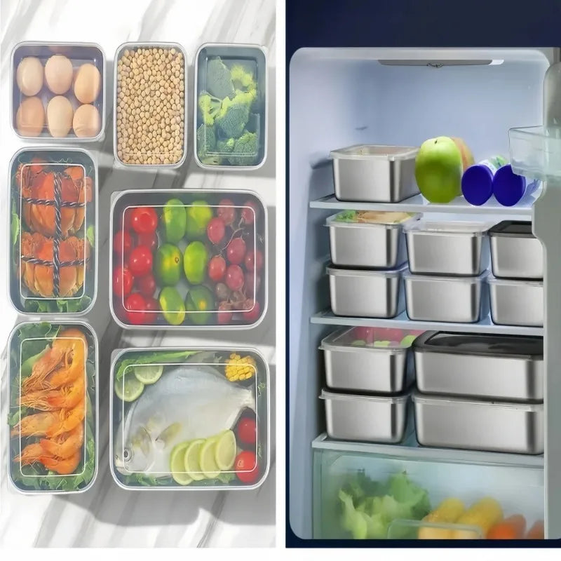 Thickened Square Plate Stainless Steel Rectangular Food Storage Pan With Lid Commercial Dish Tray Freshing Lunch Box Container