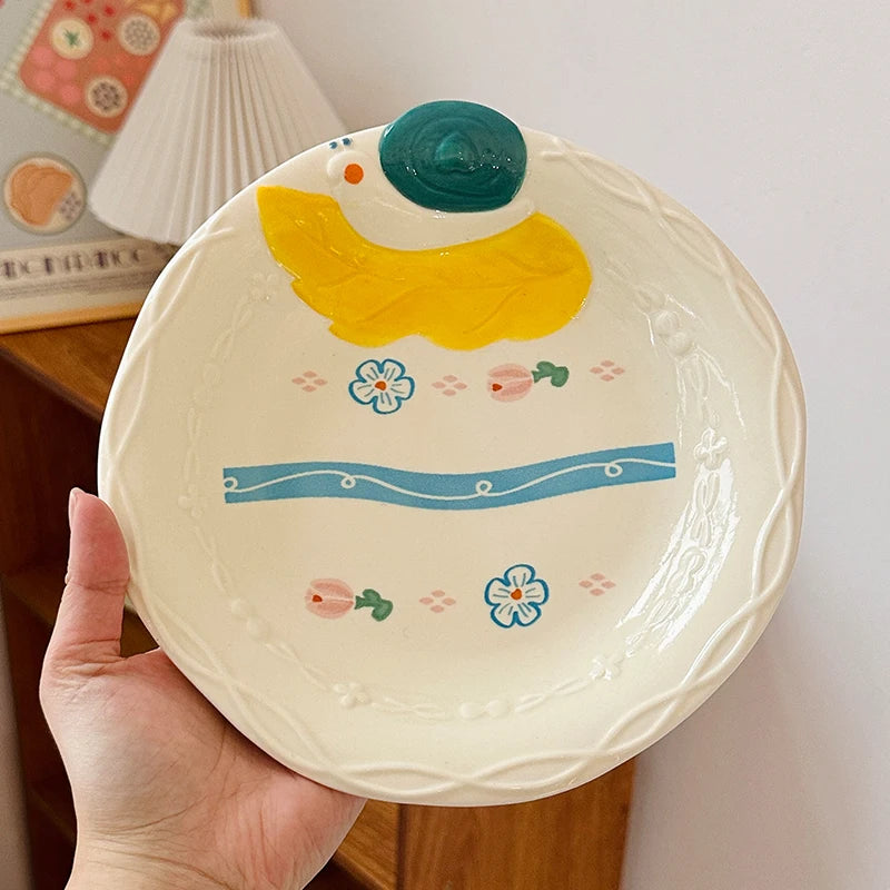 Korean Style Vegetable Plate Househole Underglaze Colored Ceramic Fruit Plate Fish Dish Vinger Dish Kitchen Tableware Set