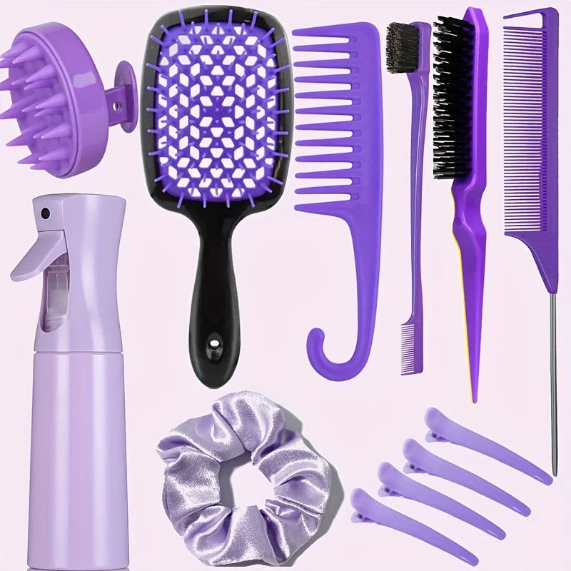 WANMEI hair comb styling set, pointed tail comb, edge brush, shampoo brush, high pressure watering can, hairpin, hairband