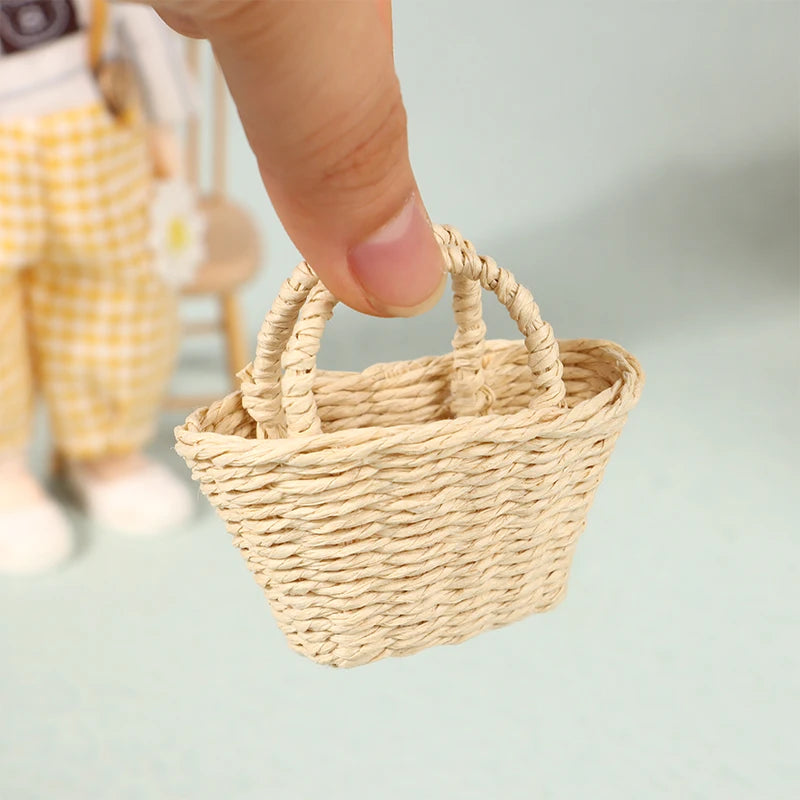 Exquisite Dollhouse Rattan Frame Basket for Miniature Display