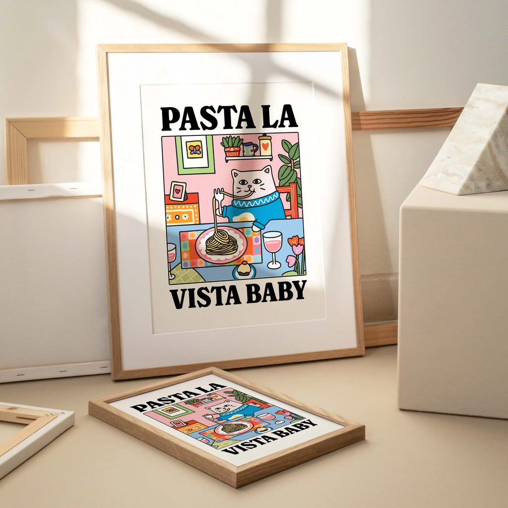 Pasta La Vista Baby Cartoon Cat Wall Art Prints Canvas Painting Poster Picture For Living Children Room Home Decor Gift