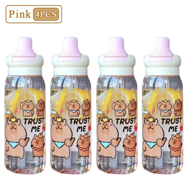 1/2/4PCS Capybara Cartoon 750ml Portable Large-capacity Water Bottle Sports Straw Cups Student Plastic Water Cups Children's Mug