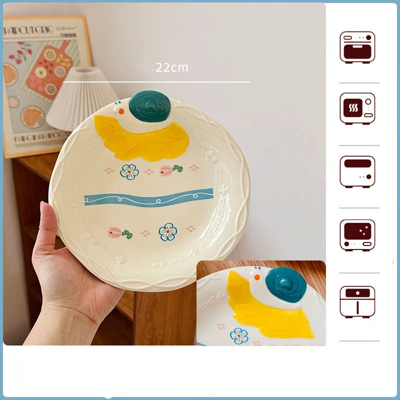 Korean Style Vegetable Plate Househole Underglaze Colored Ceramic Fruit Plate Fish Dish Vinger Dish Kitchen Tableware Set