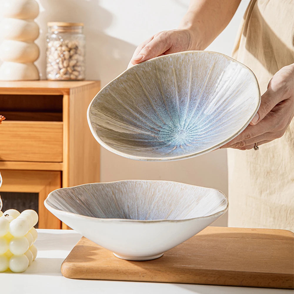 Retro Ceraic Bowls 7.5Inches Shell Shape Salad Dishes Gradient Summer Ice Cream Serving Tableware 650ml Home Kitchen Noodle Bowl