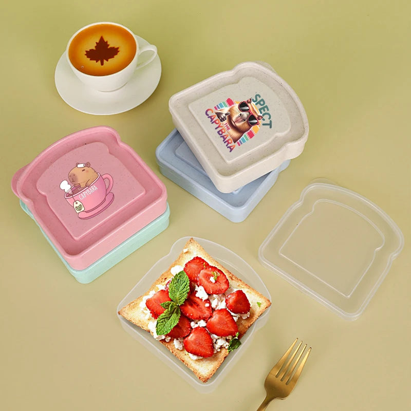 Capybara Sandwich Food Storage Case Container Salad Fruits Snack Storage Box with Lid Reusable Microwave Lunch Box Bread Case