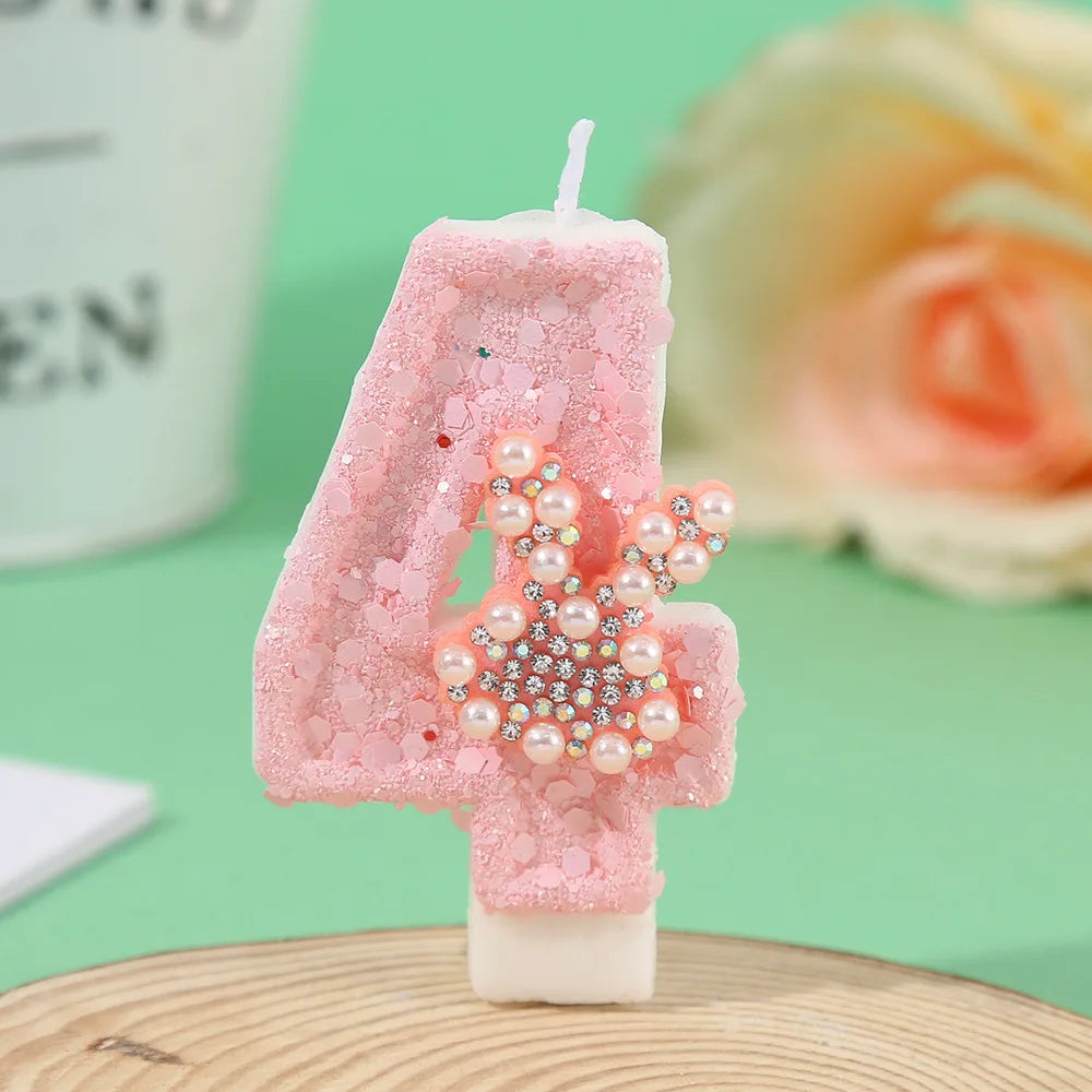 Pearl Hot Diamond Rabbit Ear Cake Candle Creative Handmade DIY Pink Girl Heart Digital Candle Party Wedding Atmosphere Decor