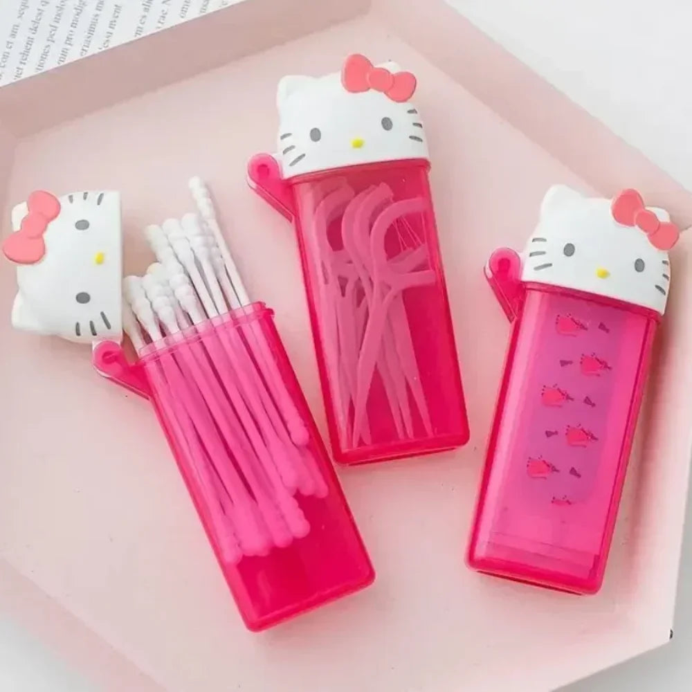 Kawaii Hello Kitty Sanrio Storage Box Anime My Melody Toothpick Cosmetic Swab Storage Box Portable Travel Mini Container Gifts