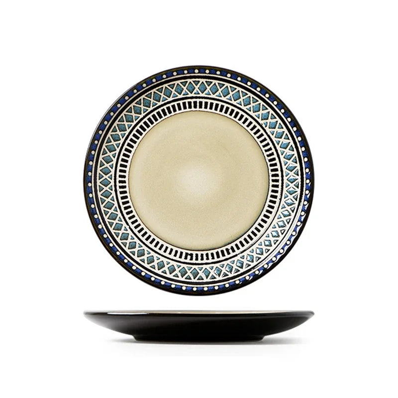 Moroccan Ceramic Tableware Set Bohemian plate set dinnerware Porcelain Round Bowl Oval Plate and mug