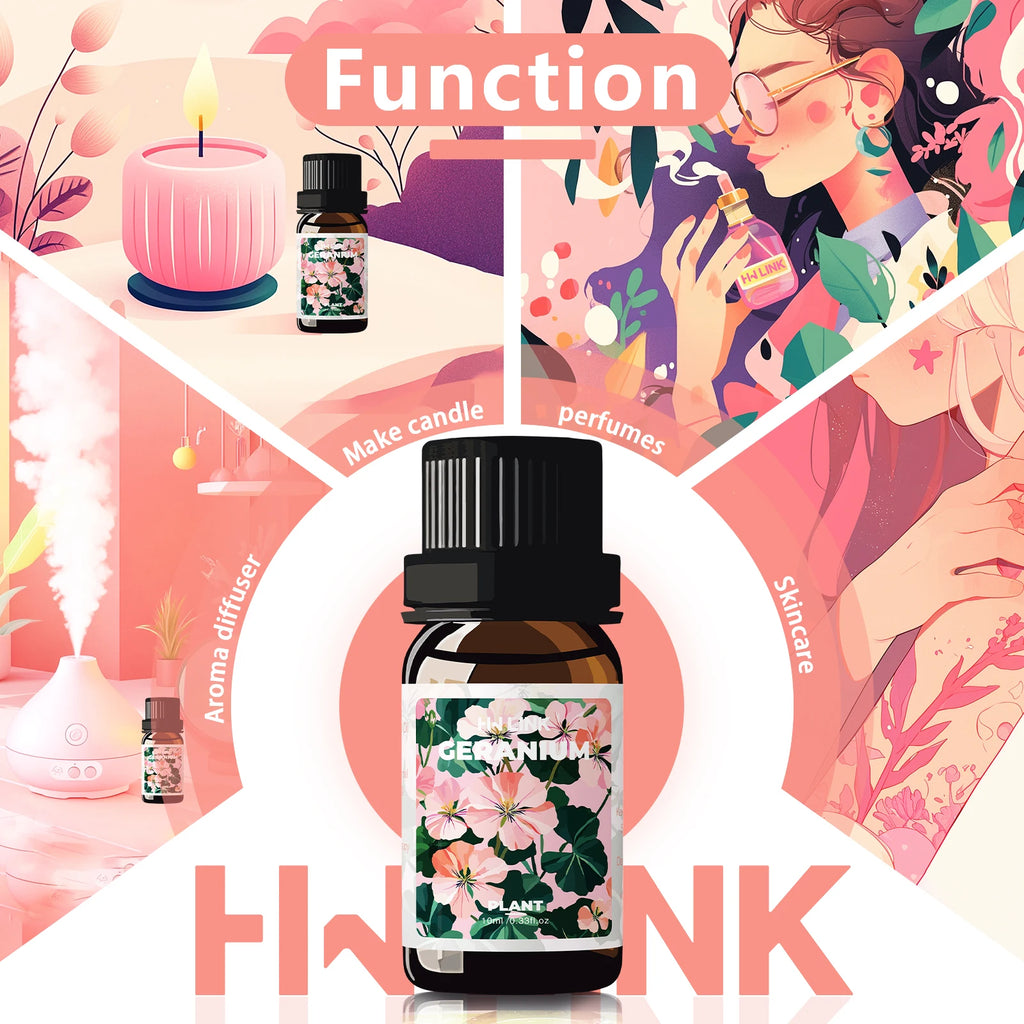 Geranium Essential Oil 10ml 100% Pure Natural for Diffuser and Aromatherapy,Candle Making Geranium Perfumes Gifts Meditation