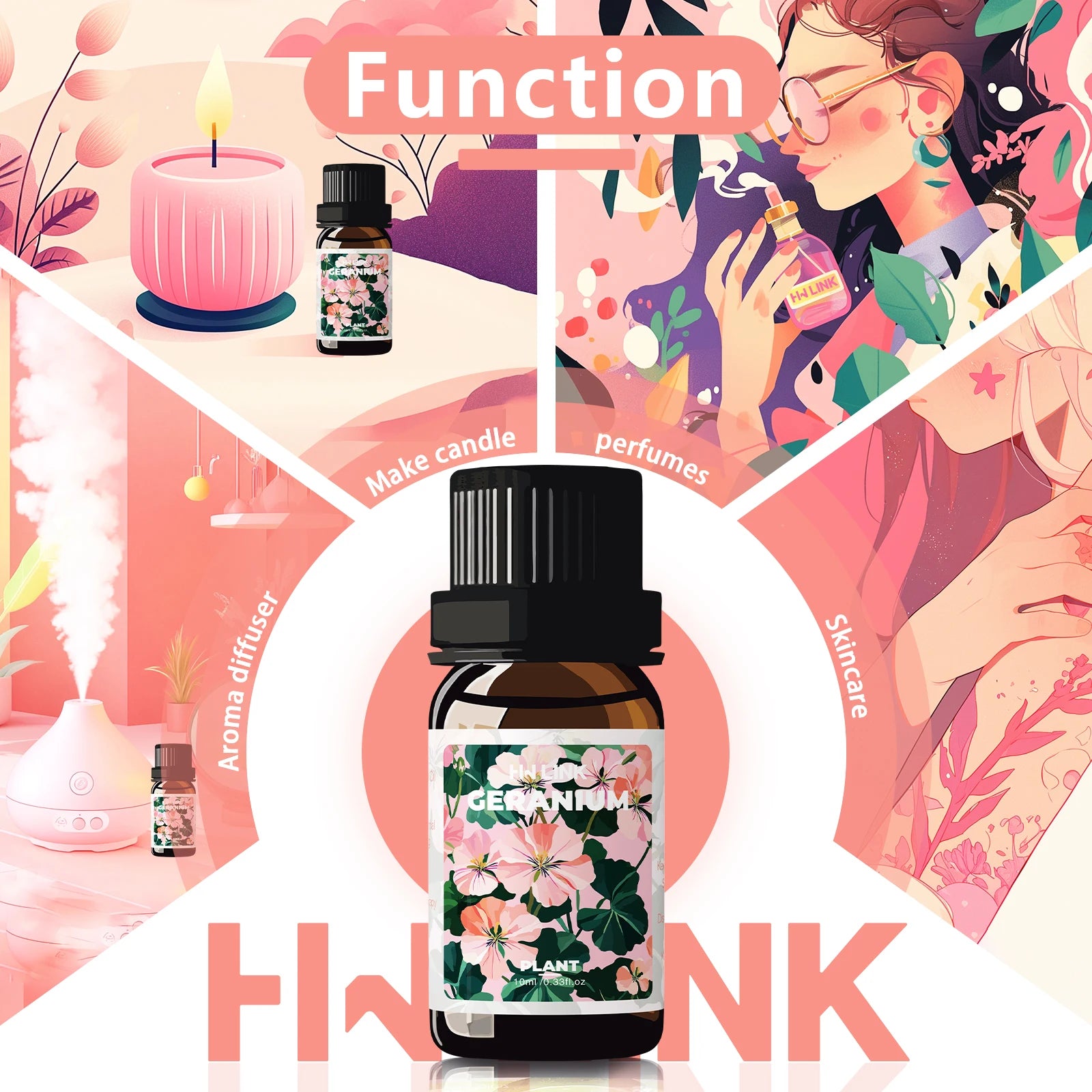 Geranium Essential Oil 10ml 100% Pure Natural for Diffuser and Aromatherapy,Candle Making Geranium Perfumes Gifts Meditation