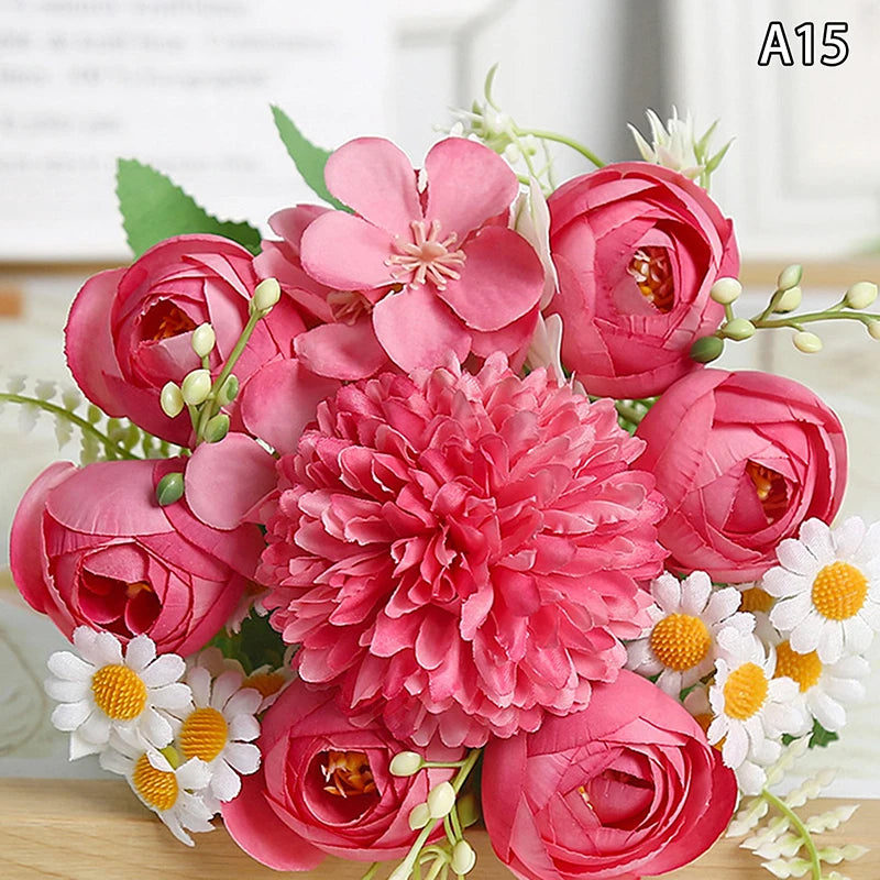 Artificial 1PC Flowers Wedding Home Bedroom Decoration Bridal Bouquet Garden Fake Silk Roses Hydrangeas Vase For Board Outdoors
