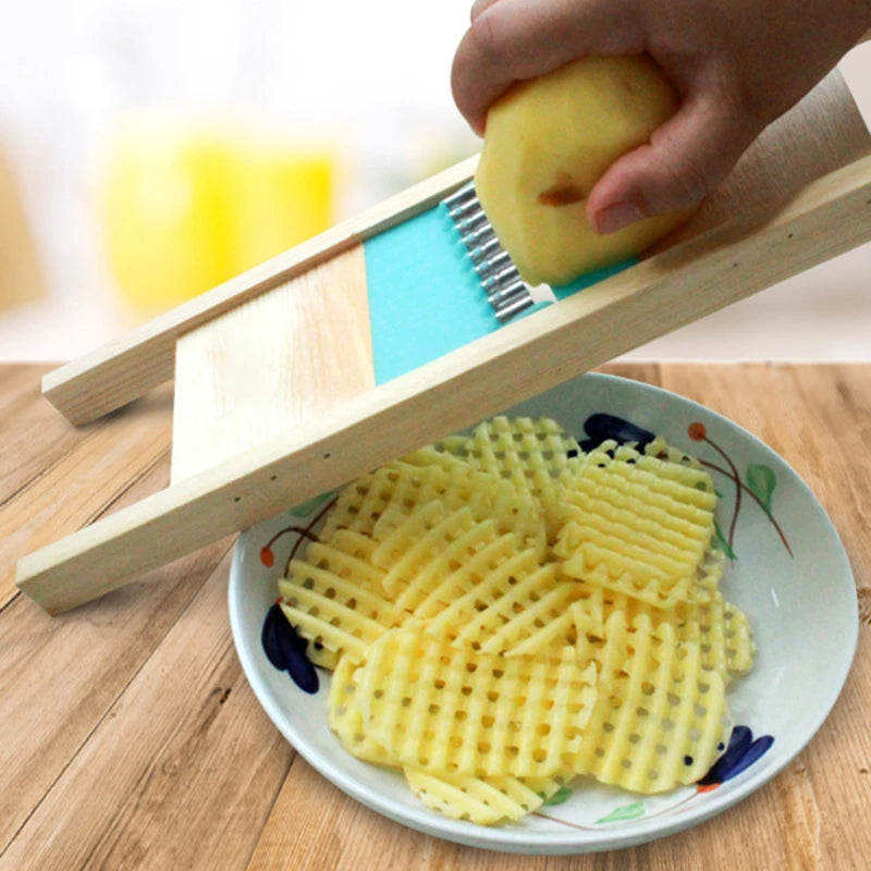 Wooden Potato Grid Slicer Vegetable Grater Corrugated Net Chopper Cutter Wave Knife Chipper Salad Kitchen Shredder Peeler Masher