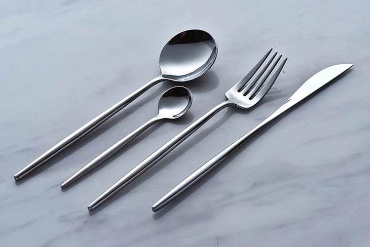 Mirror-polished Stainless Steel Western Tableware Set Four-piece Steak Knife Fork and Spoon Set for Home Use