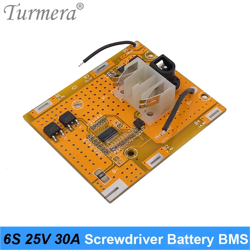 Turmera 6S 20V 25V 30A BMS Lithium Battery Board with Balance for 24V 25V Screwdriver Shurik and Vacuum Cleaner Battery Pack Use