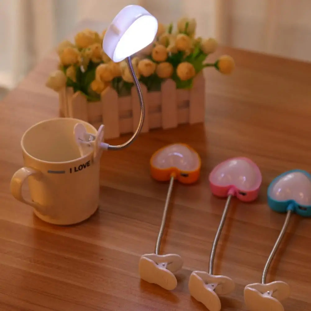 Book Light Mini Clip LED Night Reading Light Table Lamp Foldable Eye Battery powered Creative Love Heart Desk Lamp