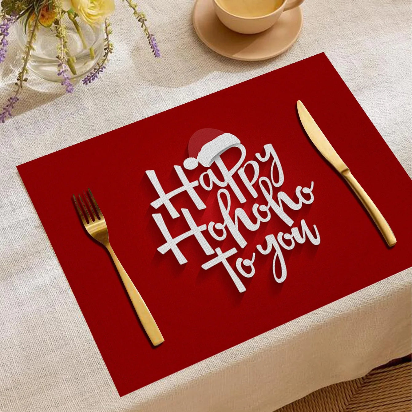 Christmas Digital Printed Placemat Linen European and American Birthday Party Insulation and Anti Fouling Decorative Table Mat