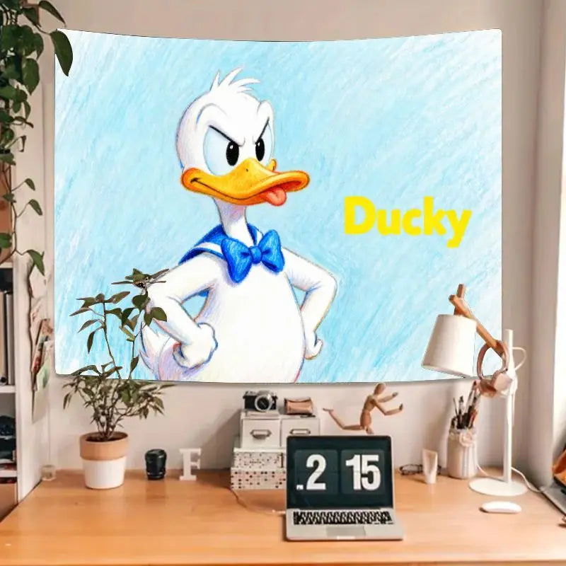 1PC Donald Duck Grumpy Face Blue Tapestry Modern Polyester Wall Art Living Room Bedroom Dorm Decor Funny Gift for Disney Fans.