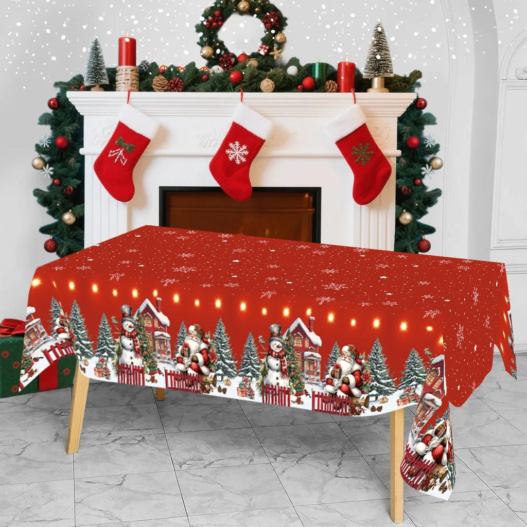 Christmas Santa Claus Tablecloth Plastic Rectangle Table Cover Party Decor for Home Kitchen Dinning Table Navidad Decorations