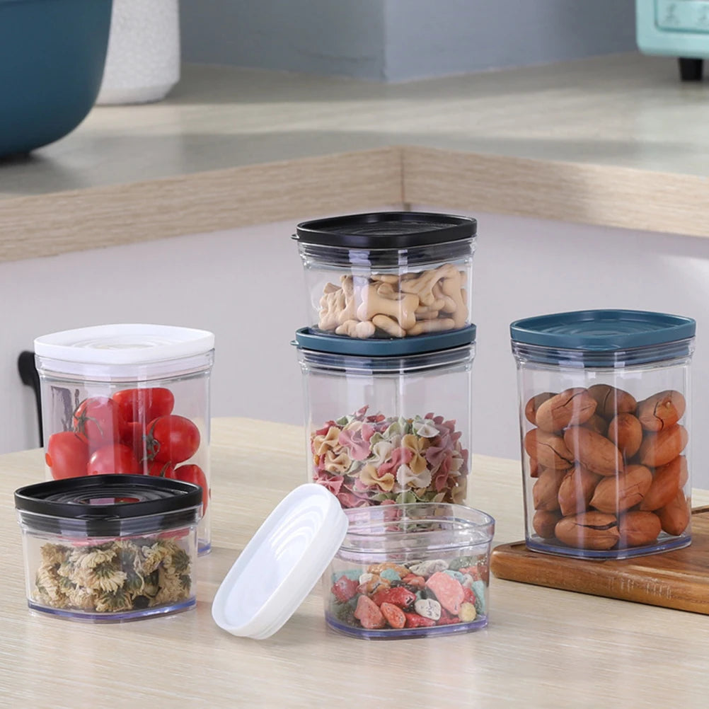 2Pcs Transparent Plastic Storage Jar Thickened Airtight Silicone Seal Lid Container for Kitchen Dry Fruits Nuts Snacks Food