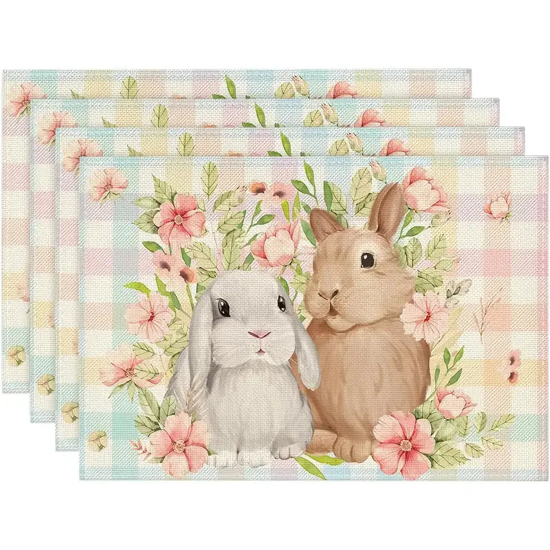 1Pc Easter Placemats Linen Rabbit Bunny Egg Dining Table Mats Placemat Spring Holiday Happy Easter Decoration for Home Kitchen