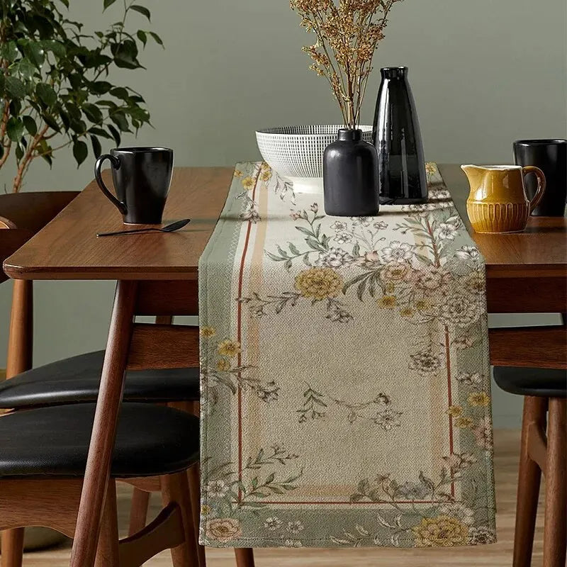 1pc Floral Print Mandala Pattern Table Runner, Boho Polyester Table Runner For Dining Room Cottagecore Polyester Table Liner