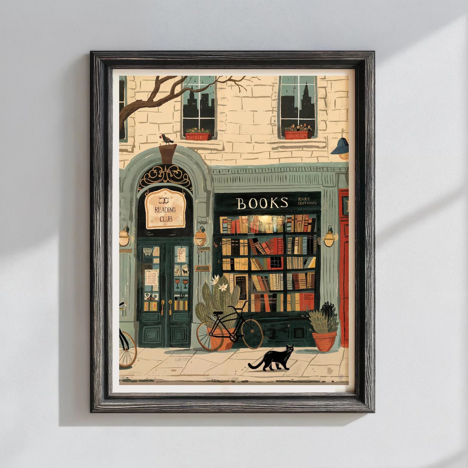 Bookstore Art Print, Cozy Bookshop Illustration, Library Wall Decor, Gift for Book Lover, Reading Nook Poster, Home Office Liter