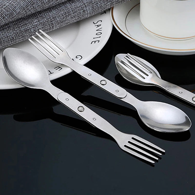 New 2-in-1 Fork Dessert Spoon Cutlery Set For Outdoor Camping And Picnics Portable Durable Stainless Steel Mini Fork Spoon