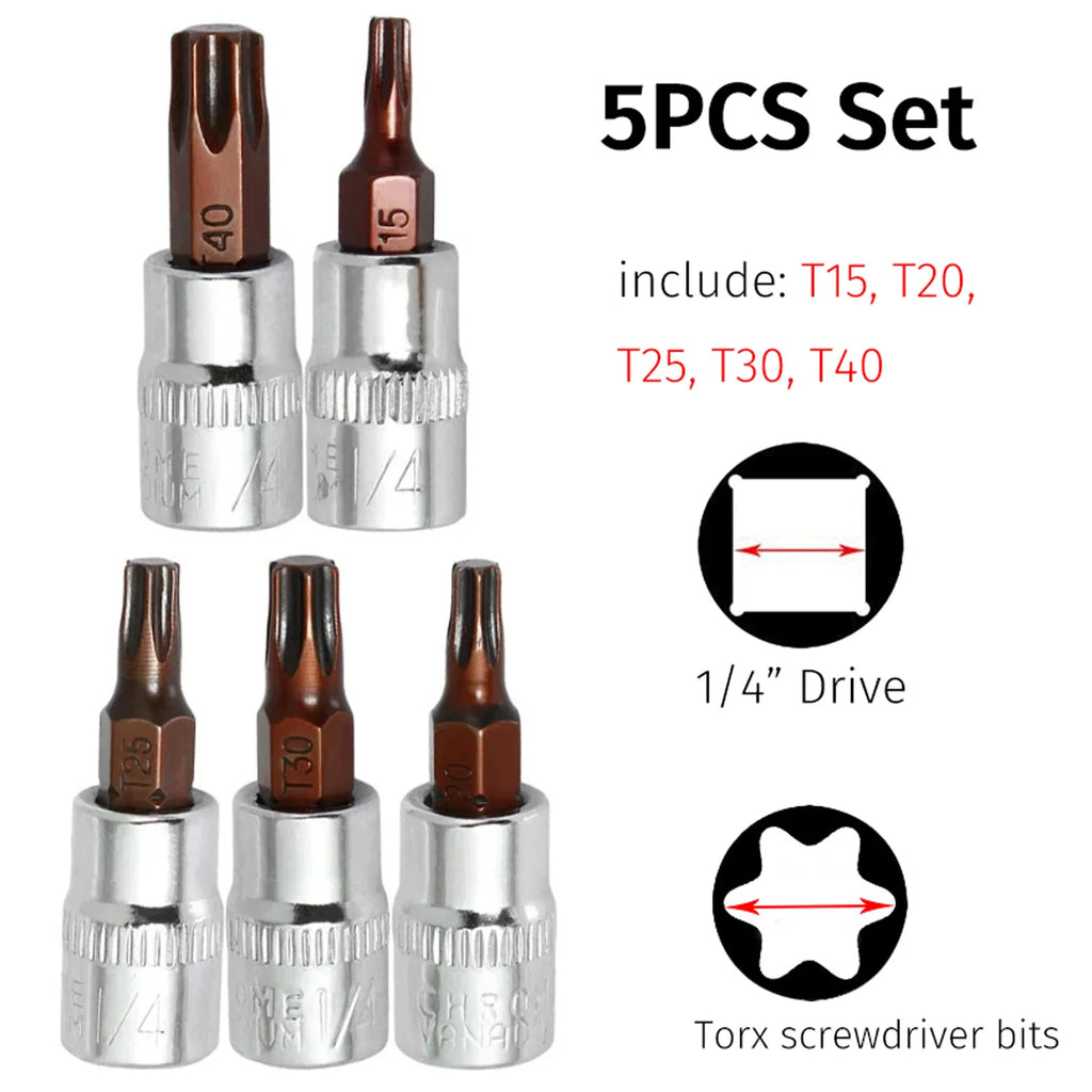 Torx Hex Screwdriver Bits Set 1/4 3/8 Inch Impact Drive Socket T10-T60 H2.5-H14