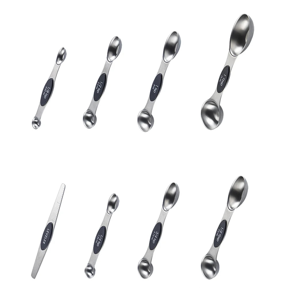 8 in 1 Stainless Steel Measuring Spoon Set Magnetic Double End Baking Cooking Tool for Home Kitchen Accurate Ingredient Measure