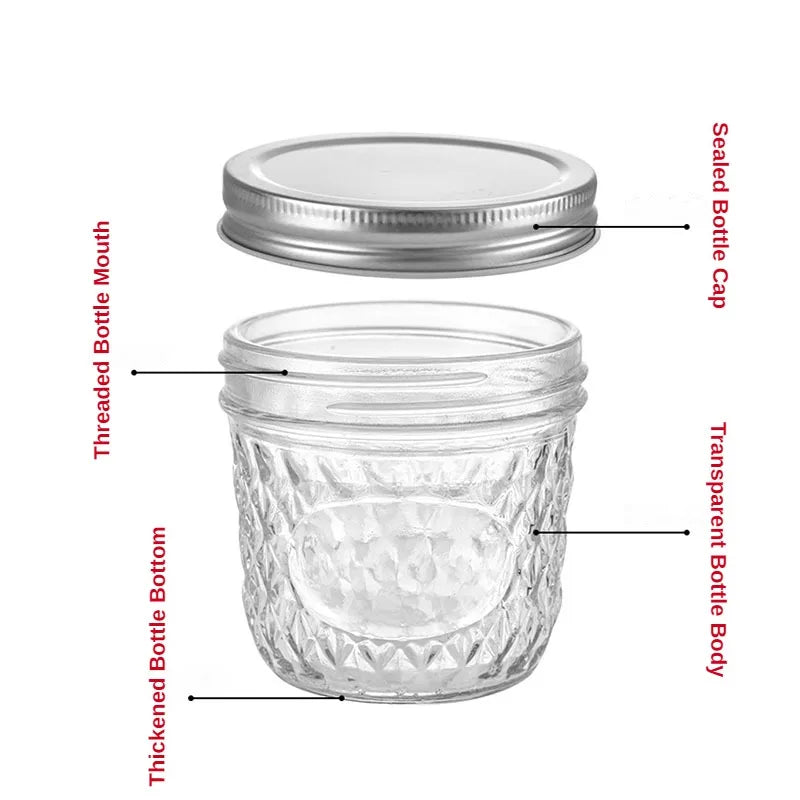 Mason Jar with Lid Glass Bottle High Temperature Resistant Easy to Clean Honey Food Sealed Glass Canning Food Storage Containers