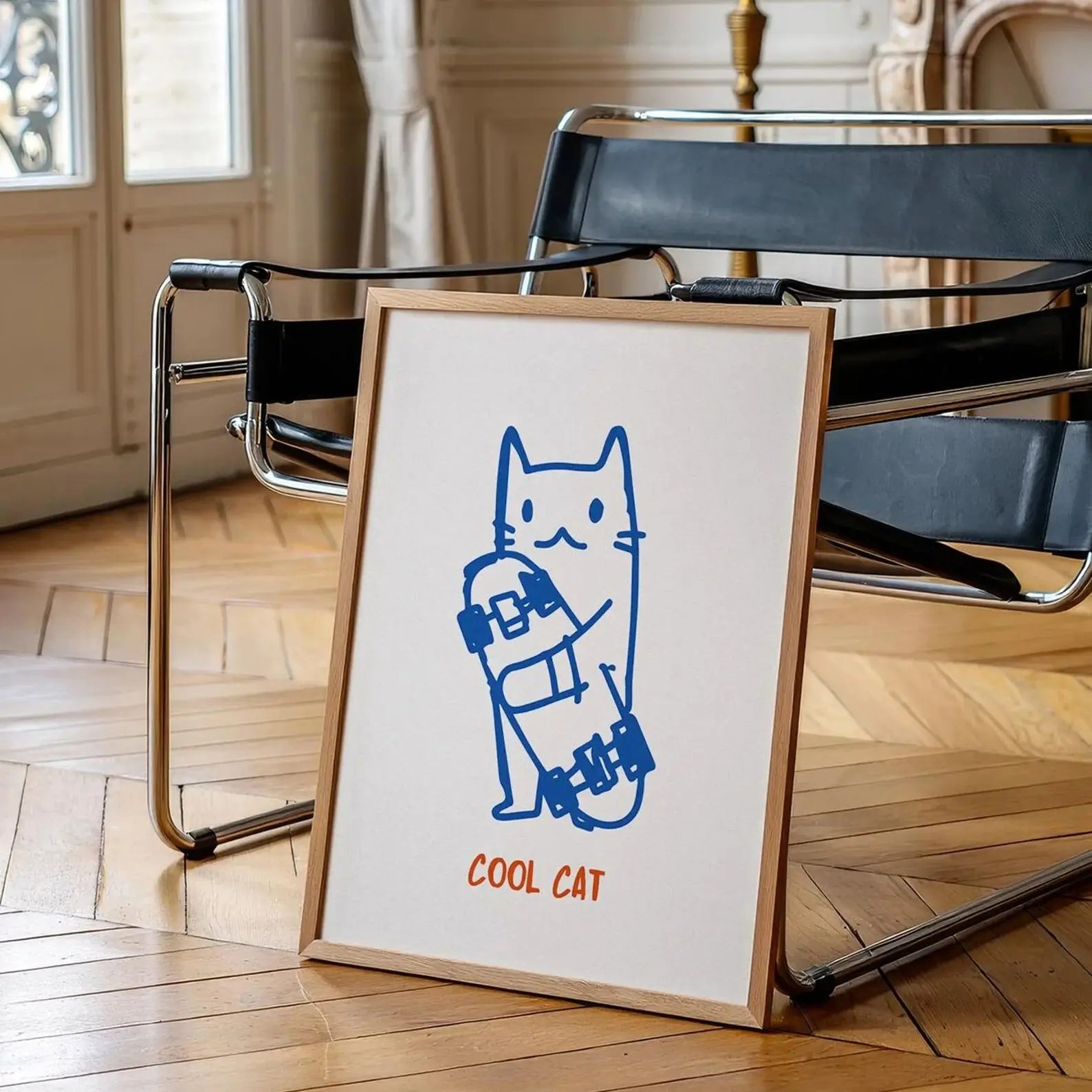 Cat Wall Art, Funny Skateboard Cat Poster, Digital Wall Art, Cat Lover Gifts, Funky Wall Art, Cute Kitten Illustration, Cool Dig