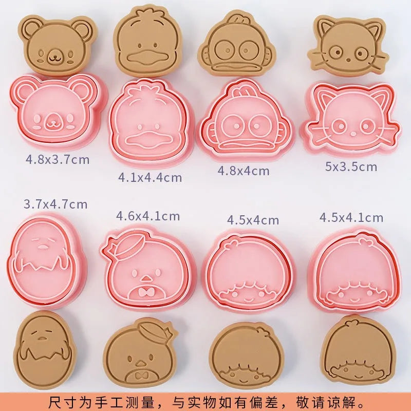 8pcs Sanrio Hangyodon Cookie Molds Cutters 3D Flower Shape Plastic Pressable Biscuit Mold Cartoon Cookie Stamp Kitchen Baking