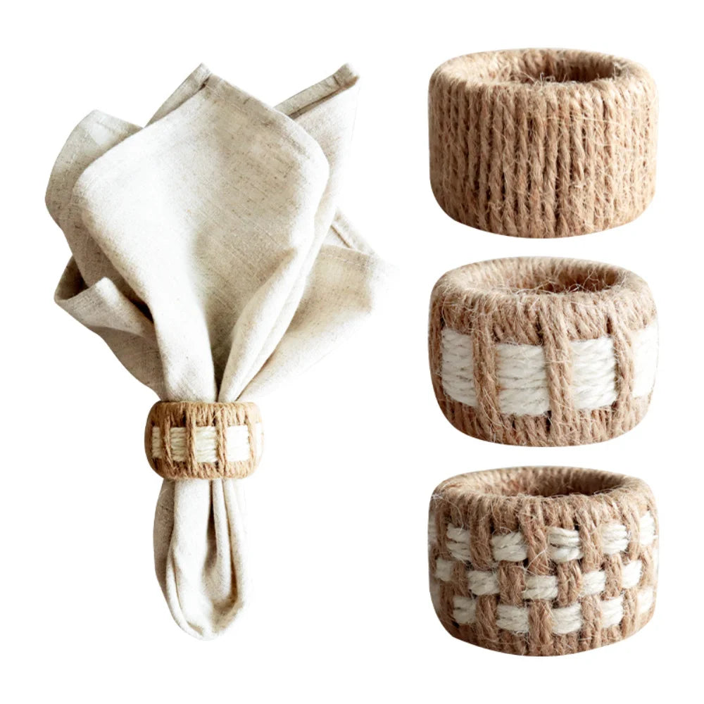 Linen Woven Napkin Ring 2025 Christmas Table Decoration Napkin Holder Wedding 2026 New Year Accessories Kitchen Party Supplies