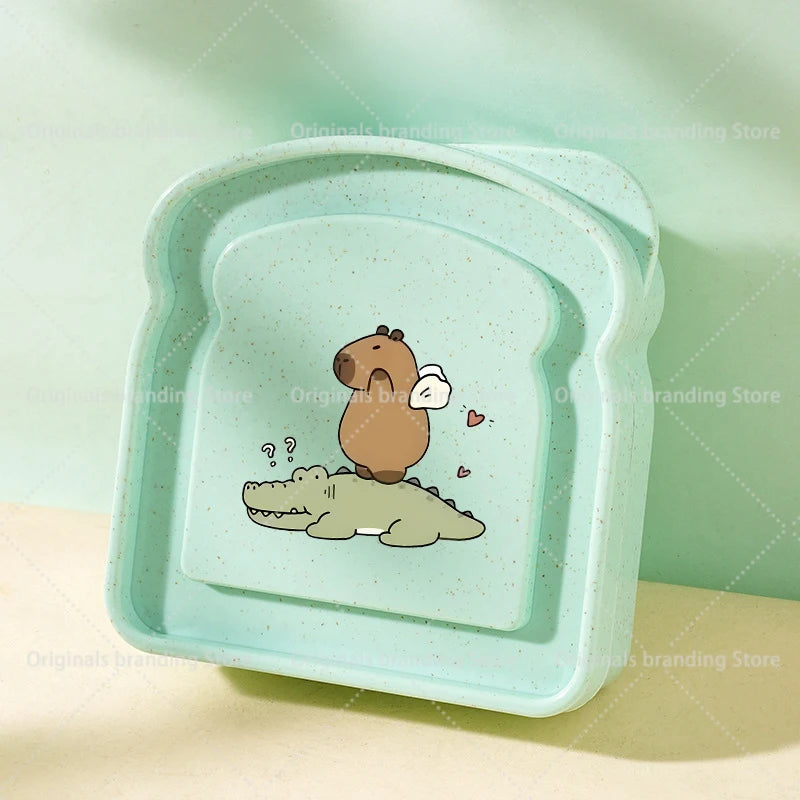 Capybara Portable Lunch Box Sandwich Silicone Toast Shaped Bento Box with Lid Office School Outdoor Lunch Food Container Gift
