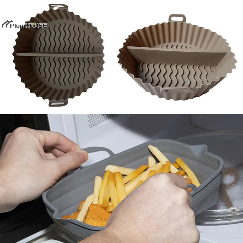 1Pcs Silicone Air Fryer Oven Baking Tray Pizza Fried Chicken Basket Pad Air-fryer Pot Food Plate Reusable Airfryer Pan Liner