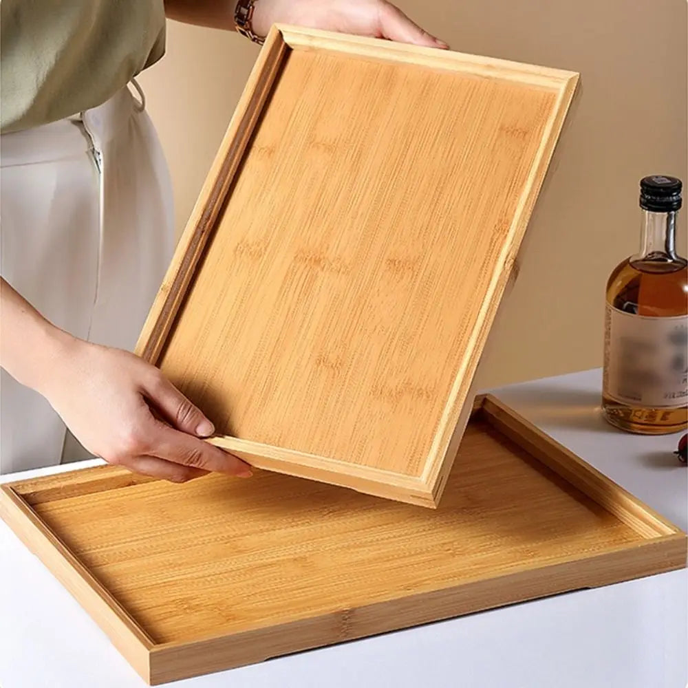 Rectangular Bamboo Tray Solid Color Household Dinner Plates Kitchen Accessories Wooden Fruit Snack Plates