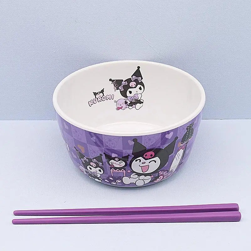 Cute Cartoon Sanrios Kuromi Tableware Bowl Plate Cup Chopsticks Spoon A Set Fashion Imitation Porcelain Tableware Good-Looking
