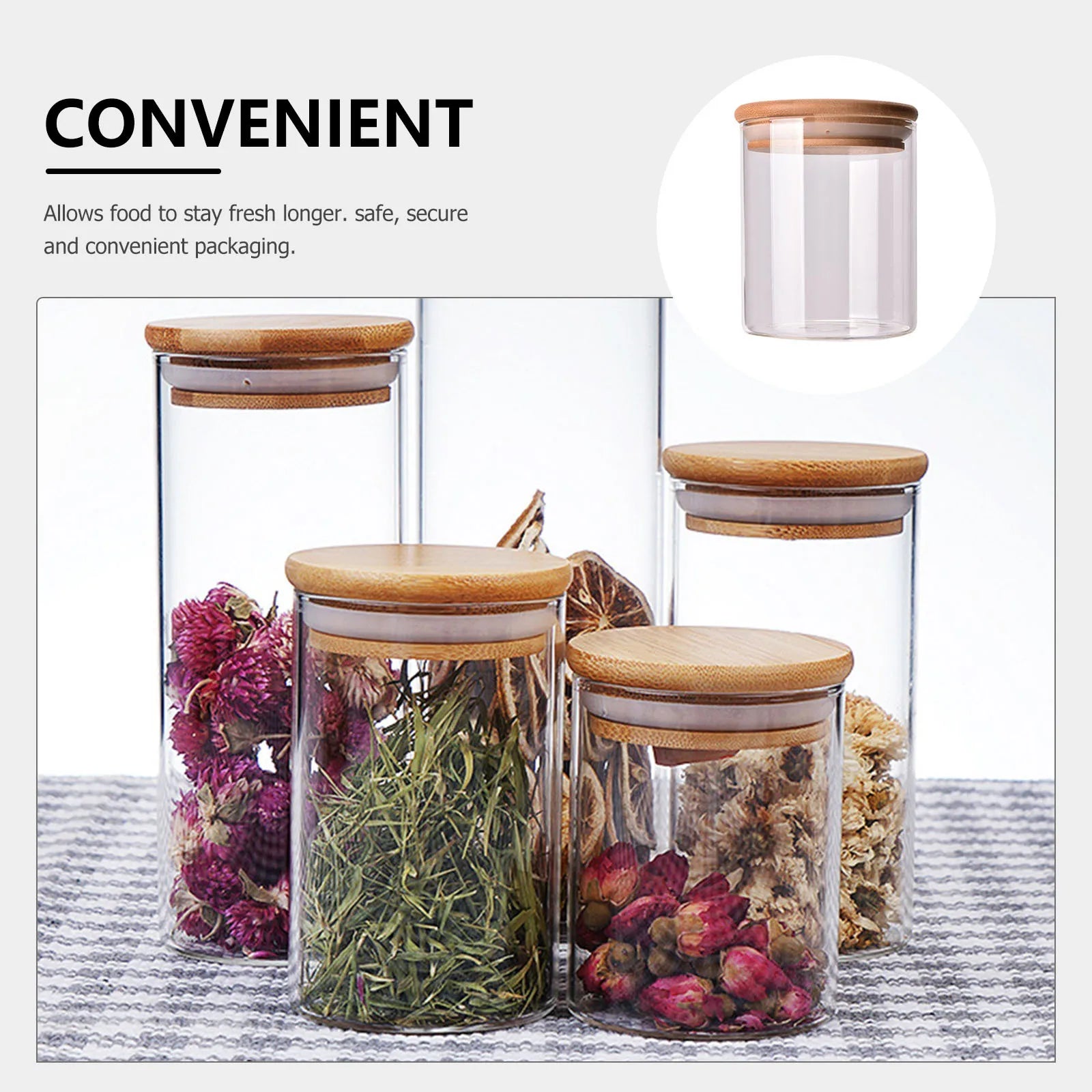 175Ml Clear Jar Airtight Bamboo Lid Silicone Seal Tea Coffee Sugar Salt Food Dry Goods Container Household Kitchen Organizer